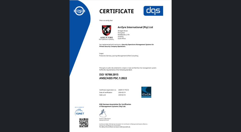 ISO 18788:2015 and ANSI/ASIS PSC.1:2022 Certification – April 2026